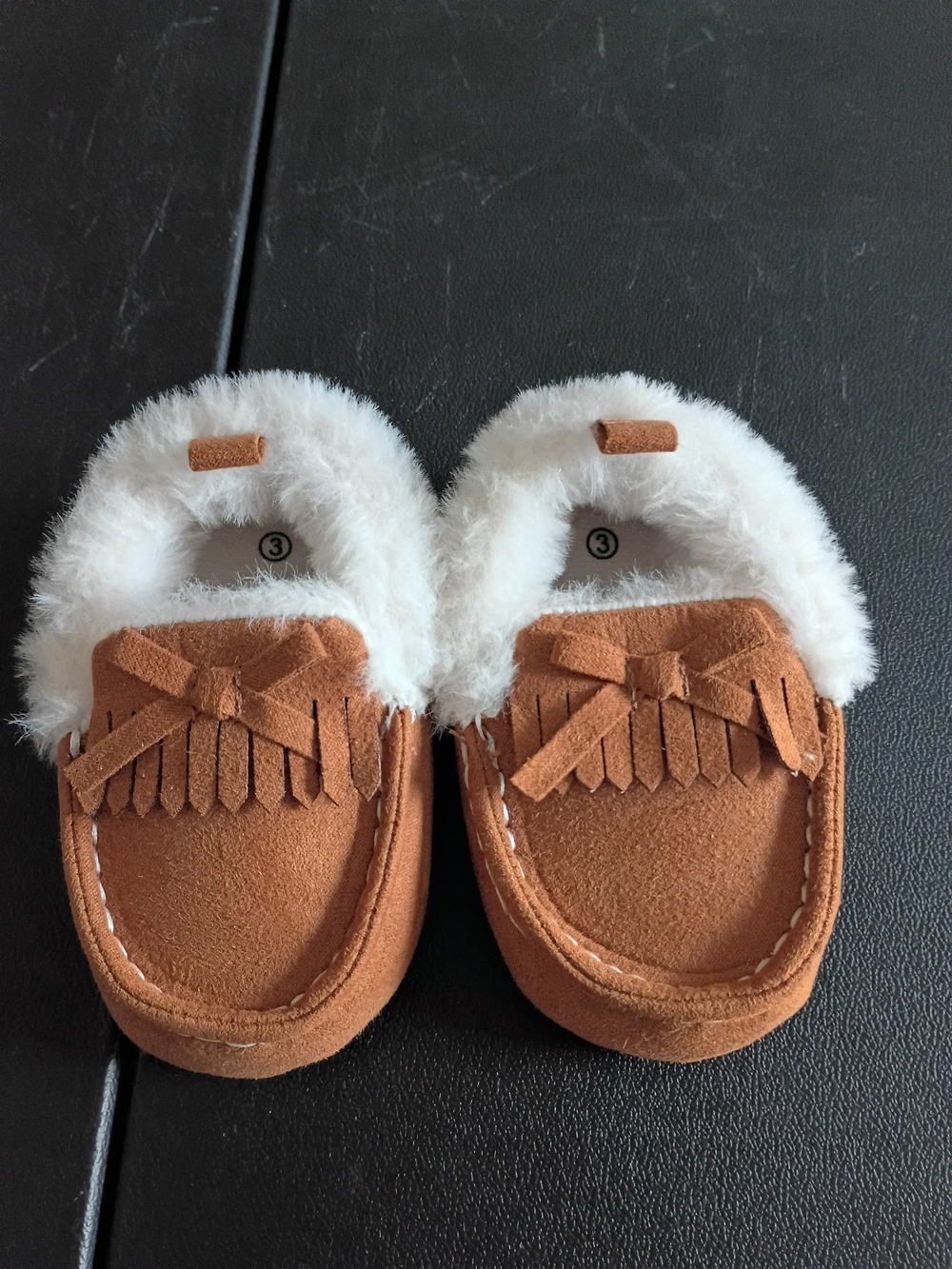 Lucky Brand Baby Faux Fur-Lined Moccasin Booties – Chestnut Faux Suede Infant Sl